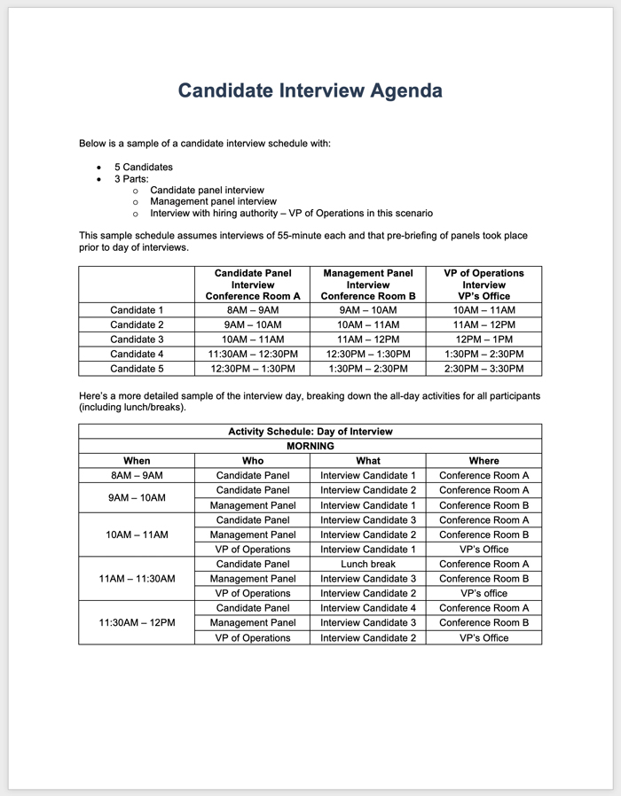 Free Interview Schedule Templates AllyO